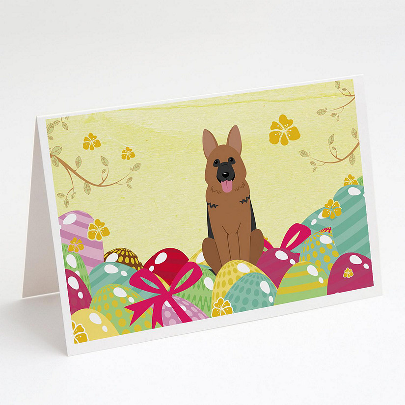 Caroline's Treasures Easter, Easter Eggs German Shepherd Greeting Cards and Envelopes Pack of 8, 7 x 5, Dogs Image