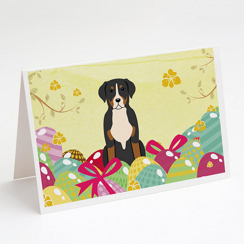 Caroline's Treasures Easter, Easter Eggs Greater Swiss Mountain Dog Greeting Cards and Envelopes Pack of 8, 7 x 5, Dogs Image