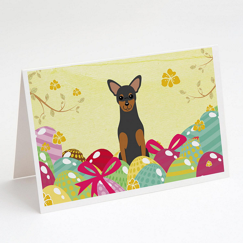 Caroline's Treasures Easter, Easter Eggs Manchester Terrier Greeting Cards and Envelopes Pack of 8, 7 x 5, Dogs Image