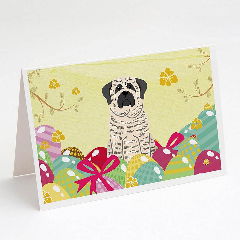Caroline's Treasures Easter, Easter Eggs Mastiff Brindle White Greeting Cards and Envelopes Pack of 8, 7 x 5, Dogs Image