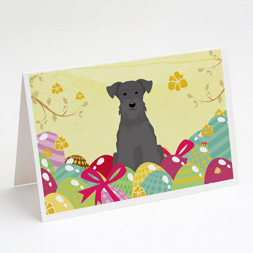Caroline's Treasures Easter, Easter Eggs Miniature Schnauzer Black Greeting Cards and Envelopes Pack of 8, 7 x 5, Dogs Image