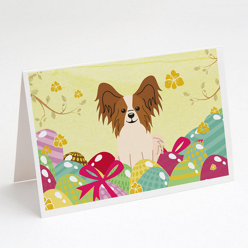 Caroline's Treasures Easter, Easter Eggs Papillon Red White Greeting Cards and Envelopes Pack of 8, 7 x 5, Dogs Image