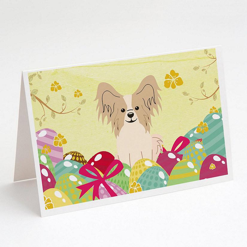Caroline's Treasures Easter, Easter Eggs Papillon Sable White Greeting Cards and Envelopes Pack of 8, 7 x 5, Dogs Image