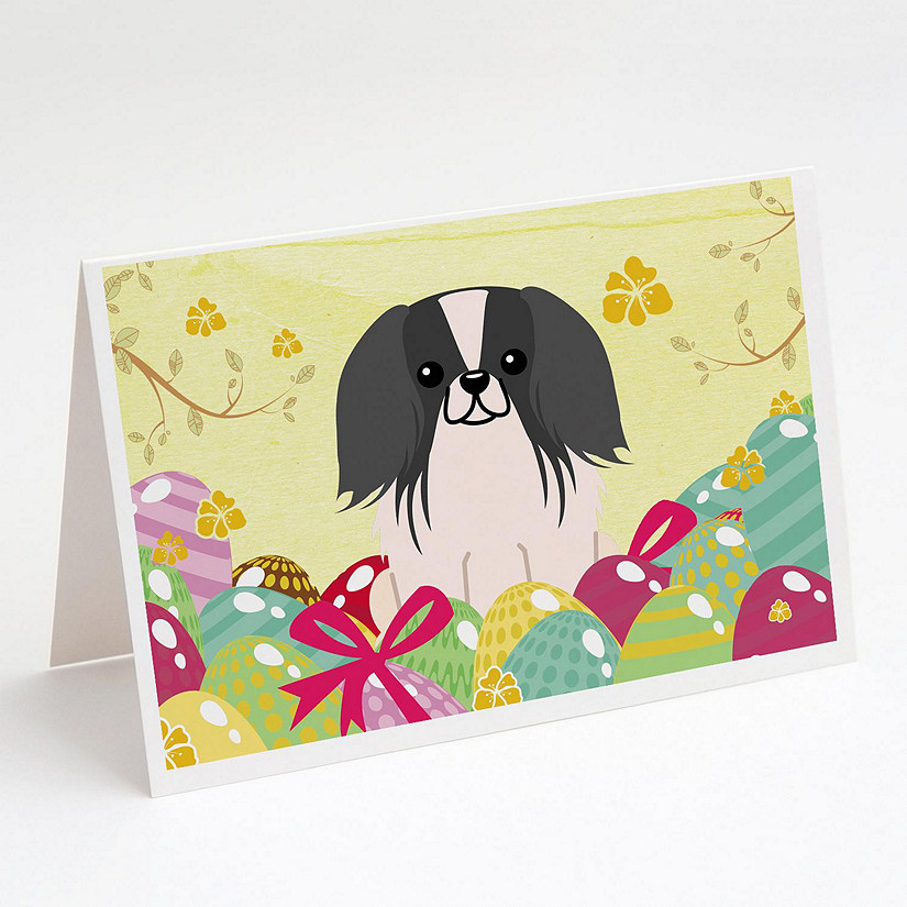 Caroline's Treasures Easter, Easter Eggs Pekingese Black White Greeting Cards and Envelopes Pack of 8, 7 x 5, Dogs Image