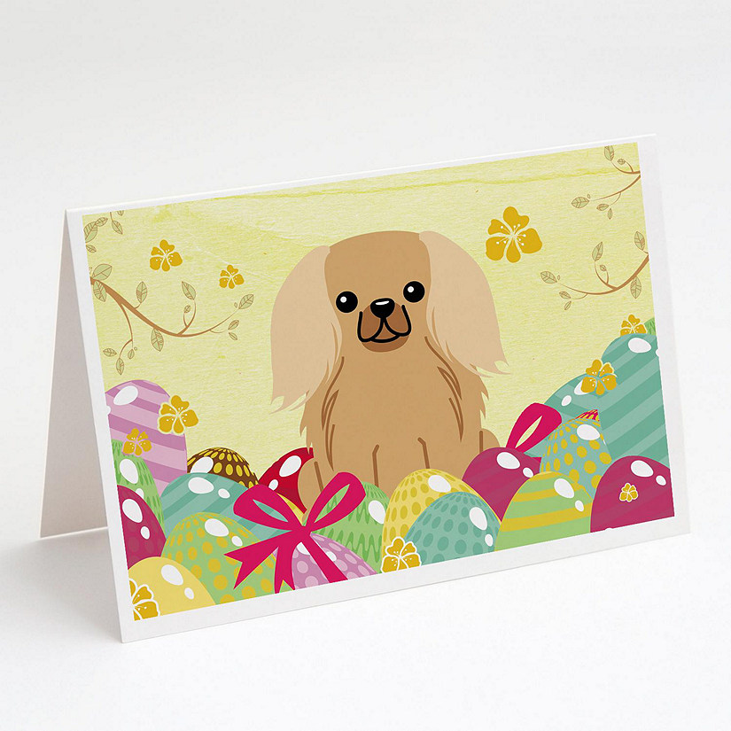 Caroline's Treasures Easter, Easter Eggs Pekingese Fawn Sable Greeting Cards and Envelopes Pack of 8, 7 x 5, Dogs Image