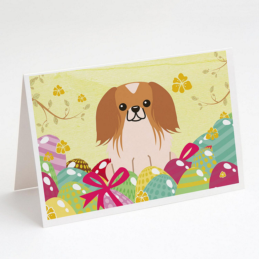 Caroline's Treasures Easter, Easter Eggs Pekingese Red White Greeting Cards and Envelopes Pack of 8, 7 x 5, Dogs Image