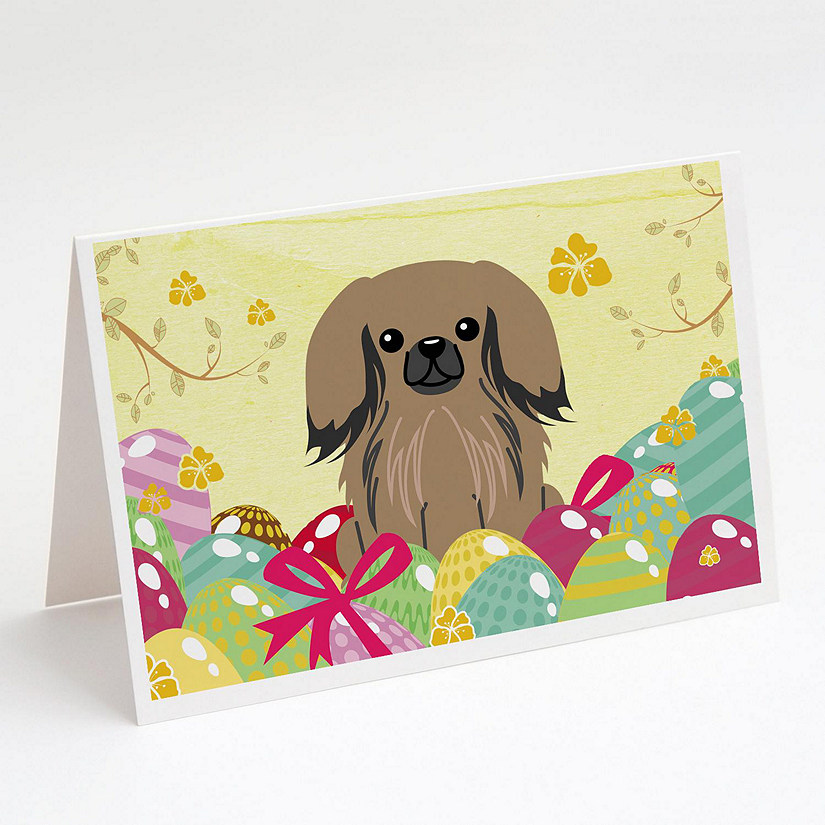 Caroline's Treasures Easter, Easter Eggs Pekingese Tan Greeting Cards and Envelopes Pack of 8, 7 x 5, Dogs Image