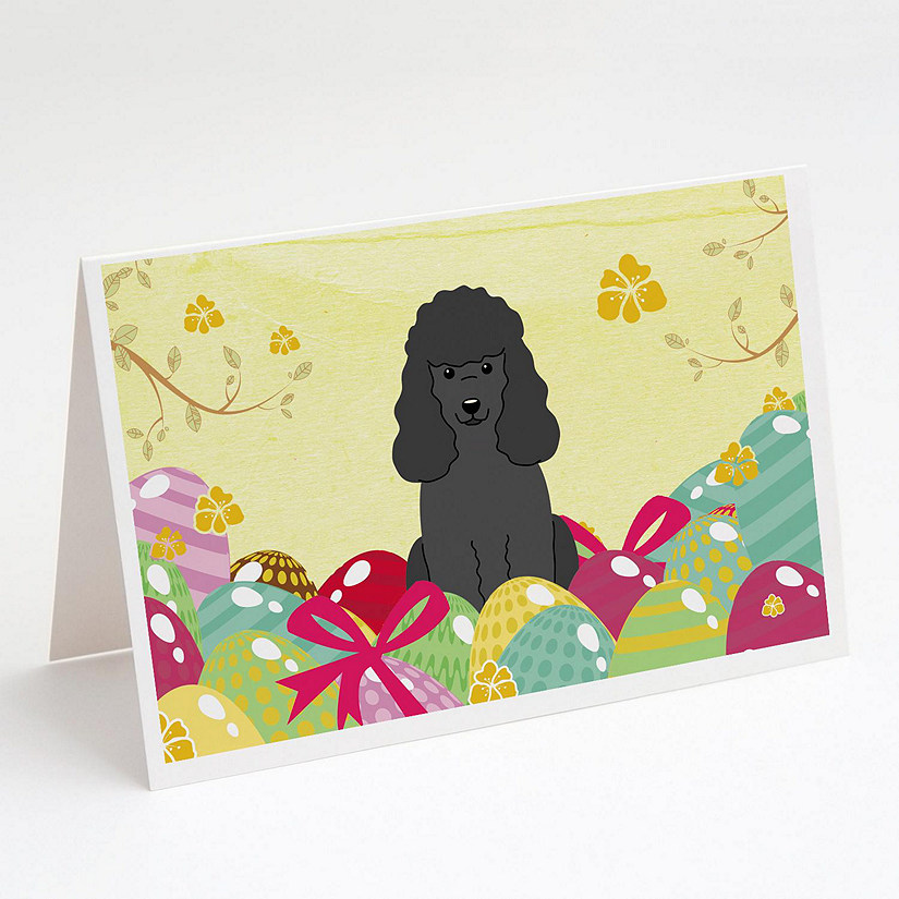 Caroline's Treasures Easter, Easter Eggs Poodle Black Greeting Cards and Envelopes Pack of 8, 7 x 5, Dogs Image