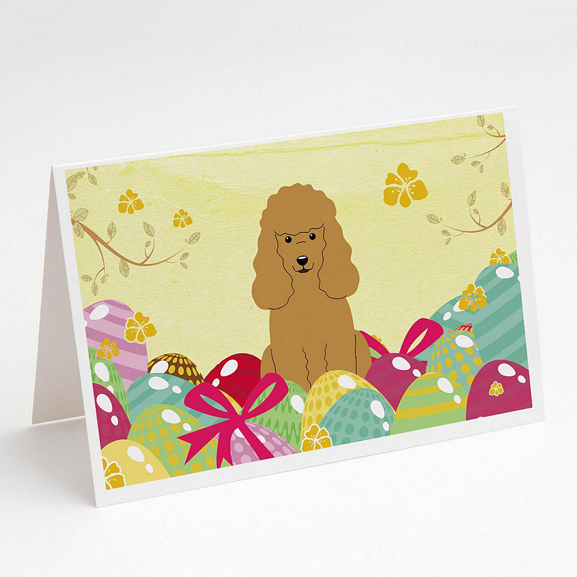 Caroline's Treasures Easter, Easter Eggs Poodle Tan Greeting Cards and Envelopes Pack of 8, 7 x 5, Dogs Image