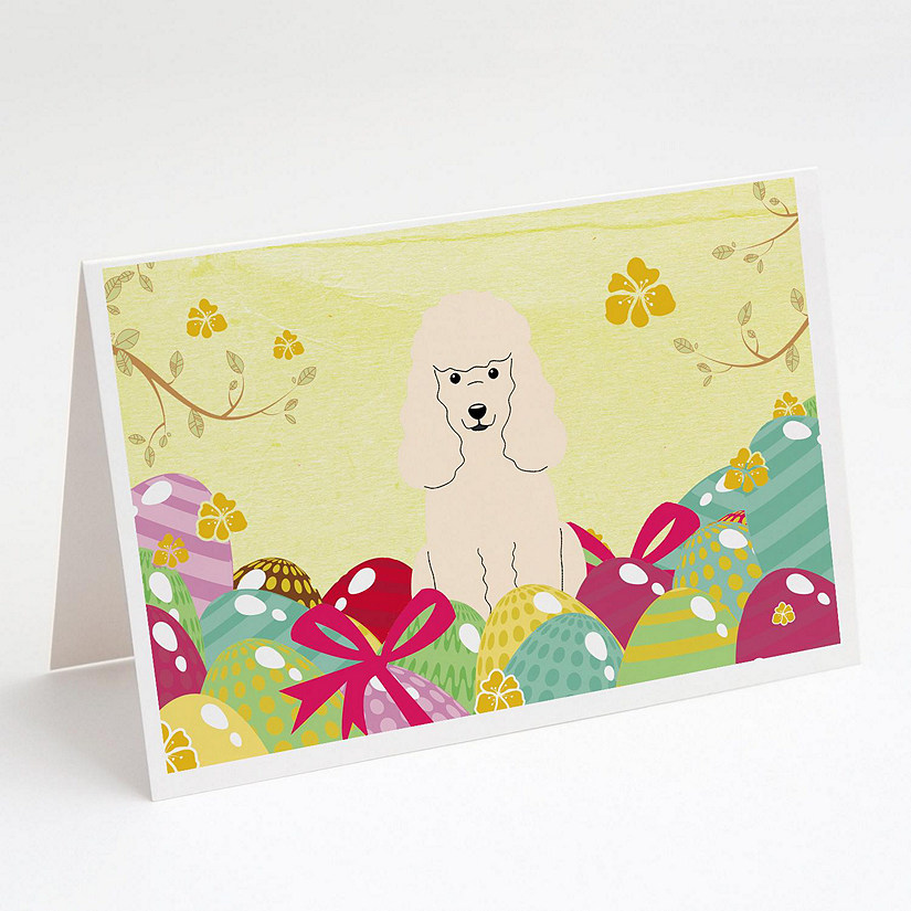 Caroline's Treasures Easter, Easter Eggs Poodle White Greeting Cards and Envelopes Pack of 8, 7 x 5, Dogs Image