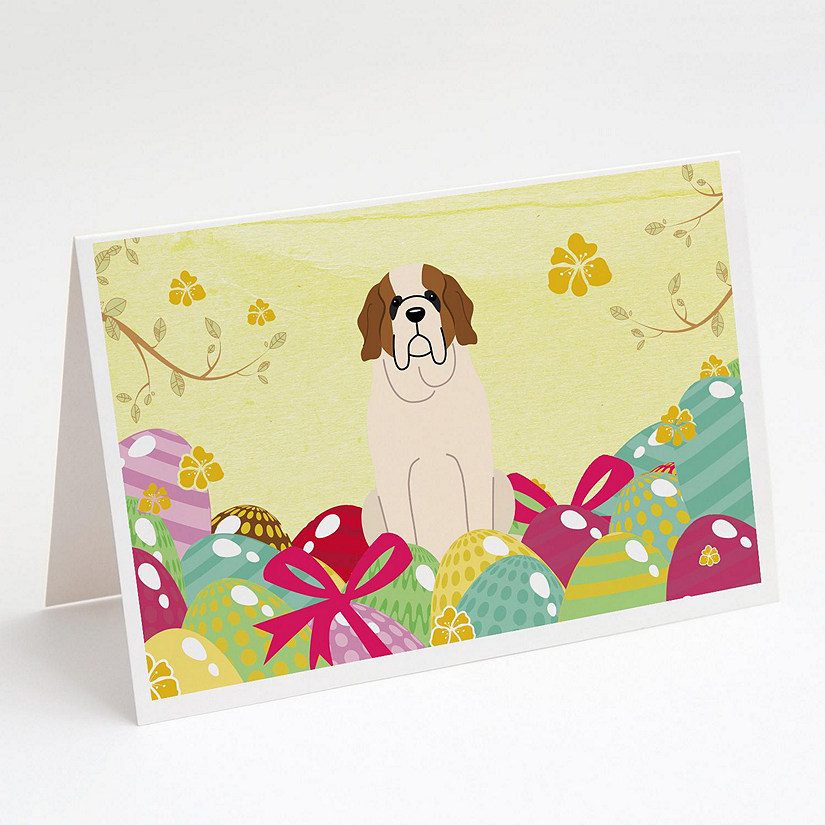 Caroline's Treasures Easter, Easter Eggs Saint Bernard Greeting Cards and Envelopes Pack of 8, 7 x 5, Dogs Image