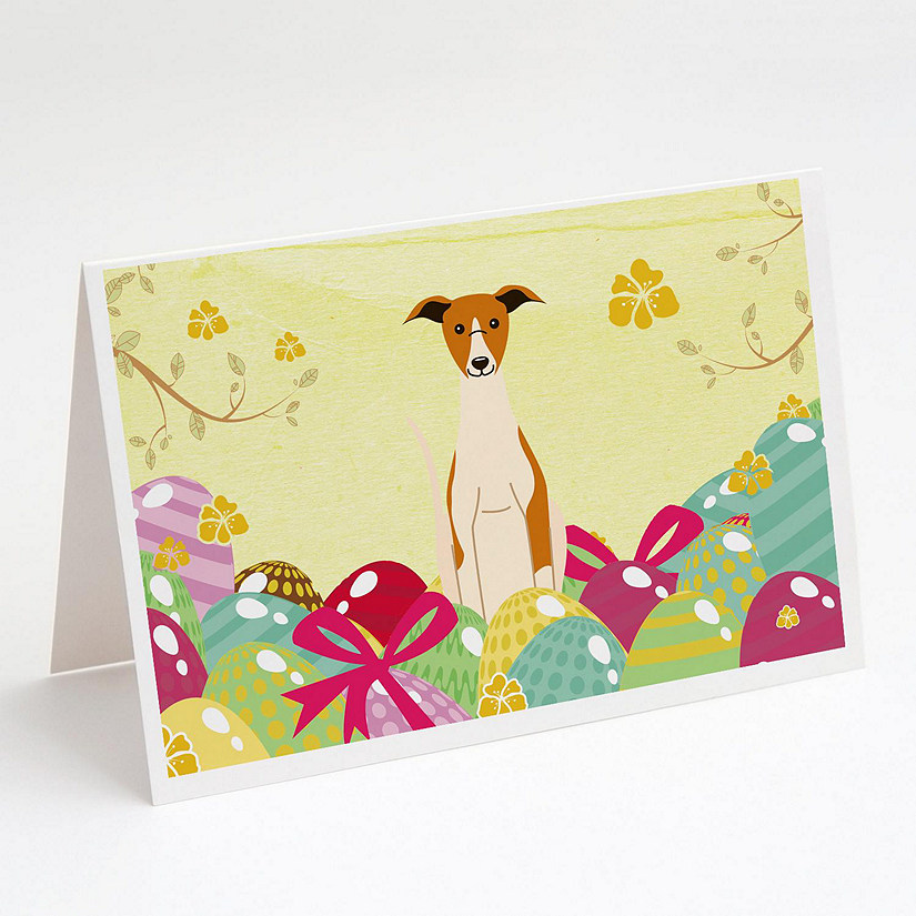 Caroline's Treasures Easter, Easter Eggs Whippet Greeting Cards and Envelopes Pack of 8, 7 x 5, Dogs Image
