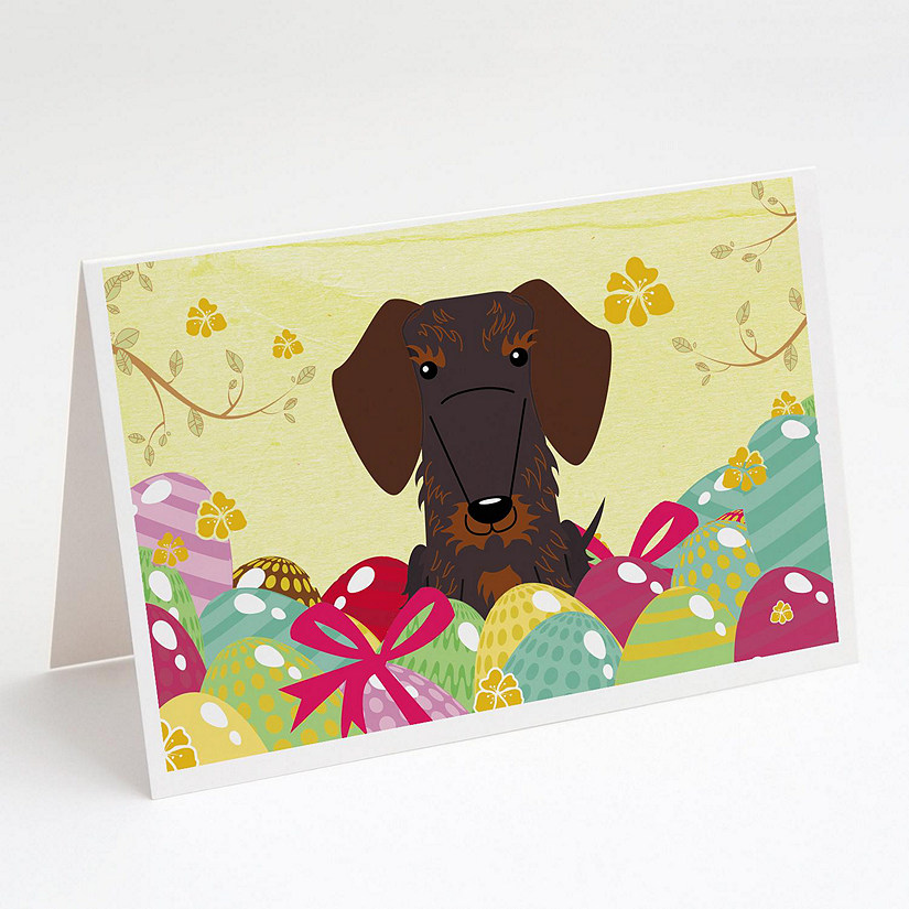 Caroline's Treasures Easter, Easter Eggs Wire Haired Dachshund Chocolate Greeting Cards and Envelopes Pack of 8, 7 x 5, Dogs Image