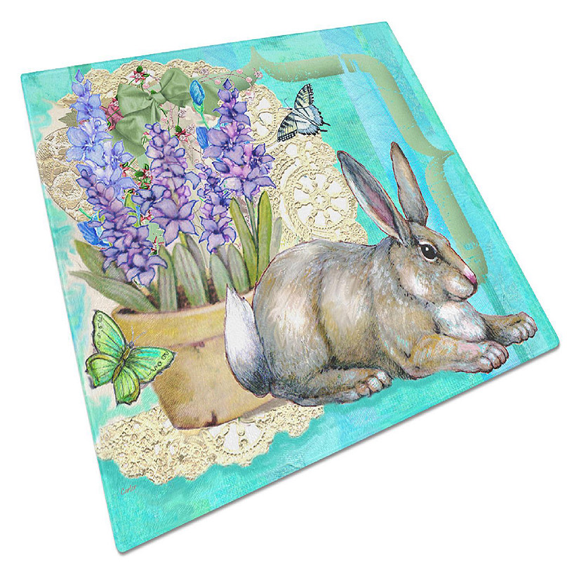 Caroline's Treasures Easter, Springtime Easter Rabbit Glass Cutting Board Large, 12 x 15, Farm Animals Image