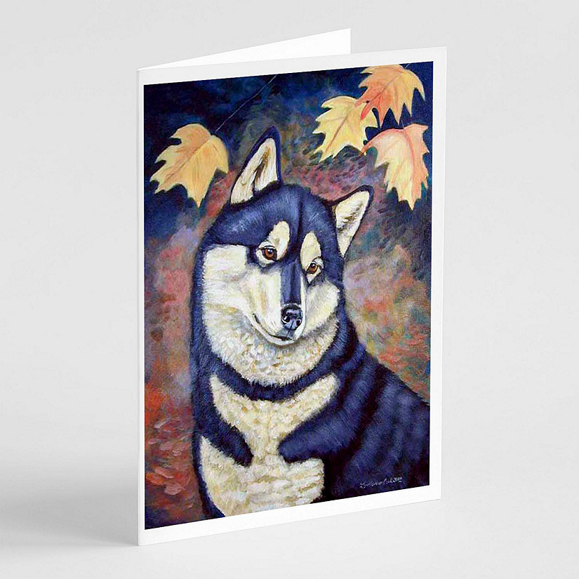Caroline's Treasures Fall Leaves Siberian Husky  Greeting Cards and Envelopes Pack of 8, 7 x 5, Dogs Image