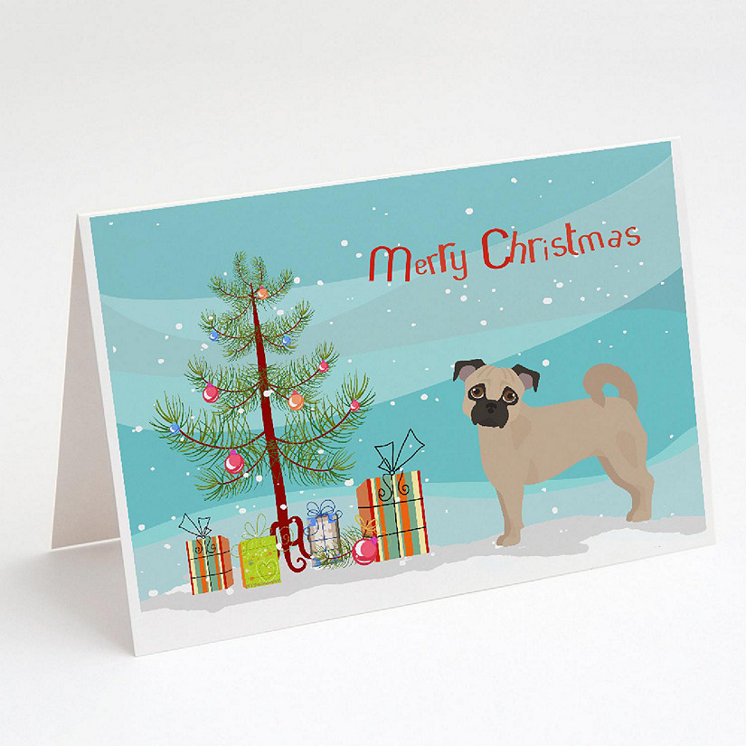 Caroline's Treasures Fawn Chug Christmas Tree Greeting Cards and Envelopes Pack of 8, 7 x 5, Dogs Image