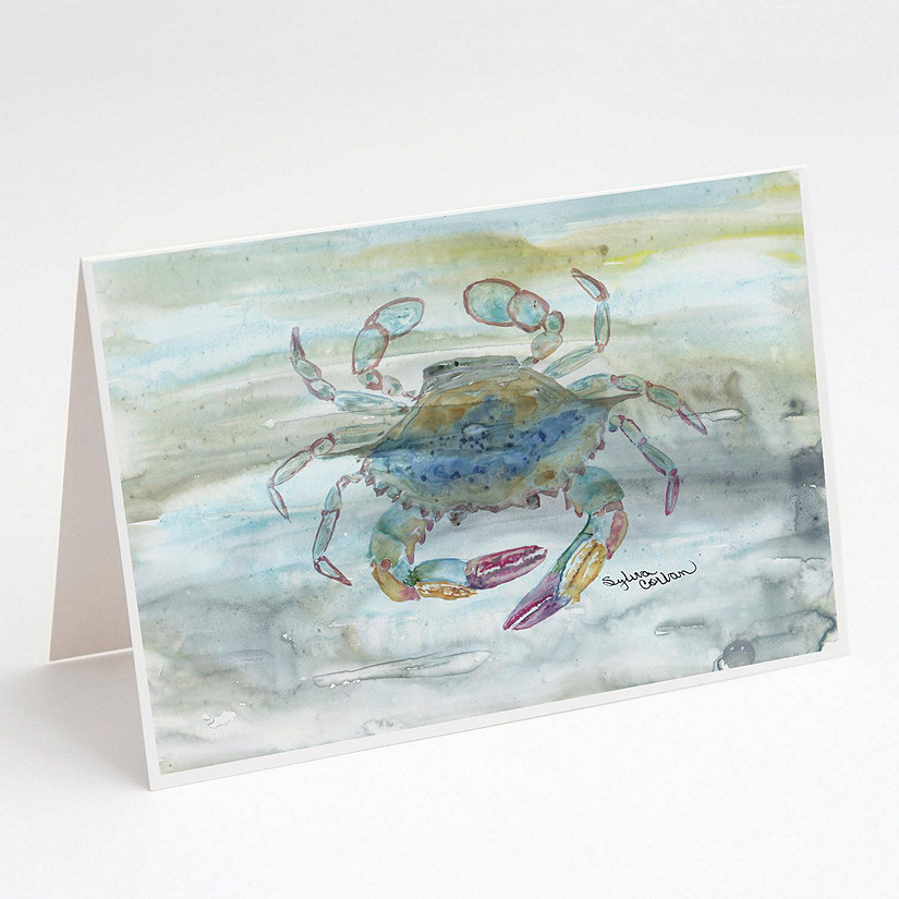 Caroline's Treasures Female Blue Crab Watercolor Greeting Cards and Envelopes Pack of 8, 7 x 5, Seafood Image