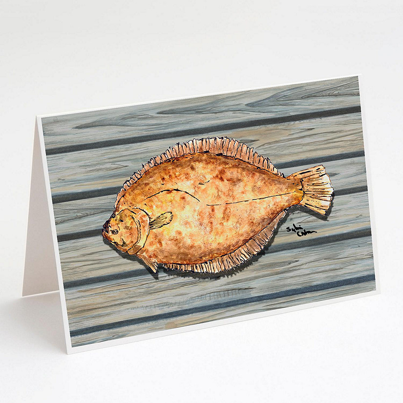 Caroline's Treasures Fish Flounder on Pier Greeting Cards and Envelopes Pack of 8, 7 x 5, Fish Image