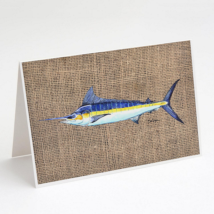Caroline's Treasures Fish - Marlin Faux Burlap Greeting Cards and Envelopes Pack of 8, 7 x 5, Fish Image