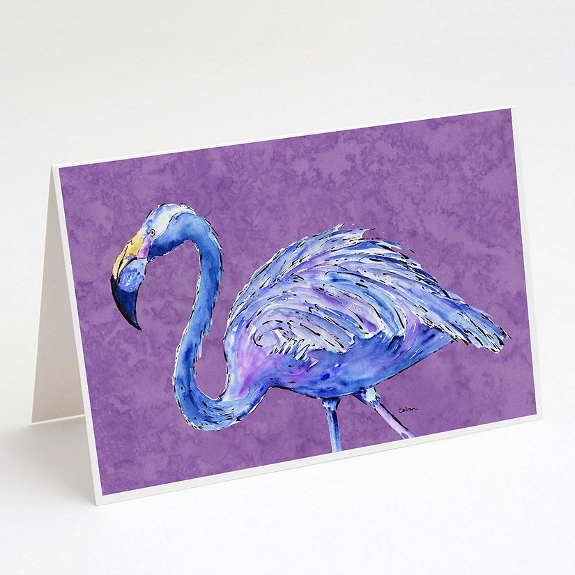 Caroline's Treasures Flamingo on Purple Greeting Cards and Envelopes Pack of 8, 7 x 5, Birds Image