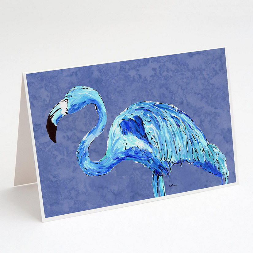Caroline's Treasures Flamingo On Slate Blue Greeting Cards and Envelopes Pack of 8, 7 x 5, Birds Image