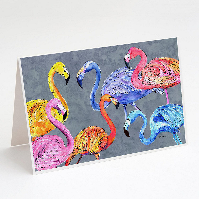 Caroline's Treasures Flamingo Six Senses Greeting Cards and Envelopes Pack of 8, 7 x 5, Birds Image