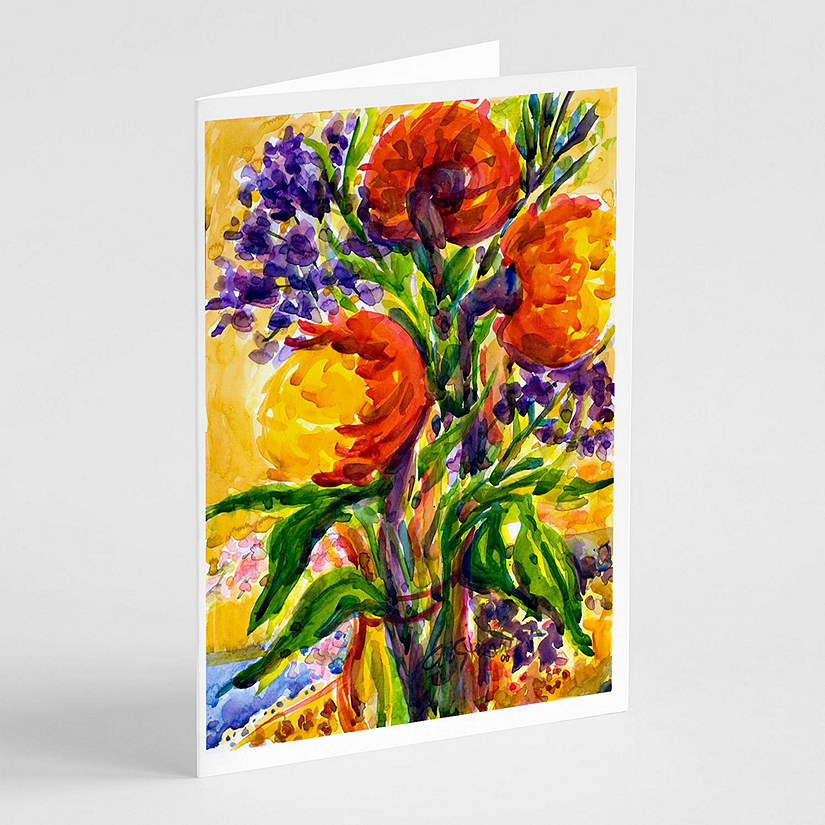 Caroline's Treasures Flower Greeting Cards and Envelopes Pack of 8, 7 x 5, Flowers Image