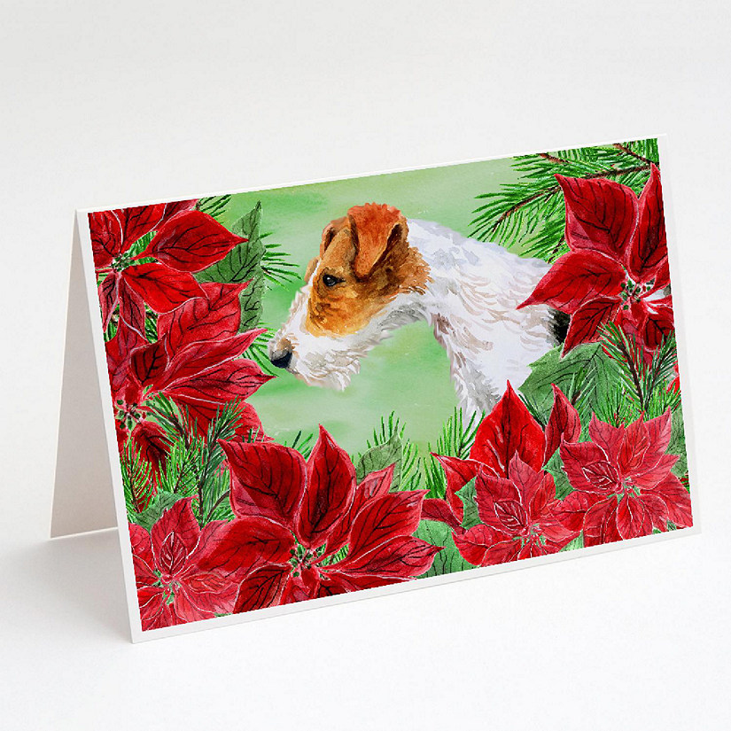 Caroline's Treasures Fox Terrier Poinsettas Greeting Cards and Envelopes Pack of 8, 7 x 5, Dogs Image