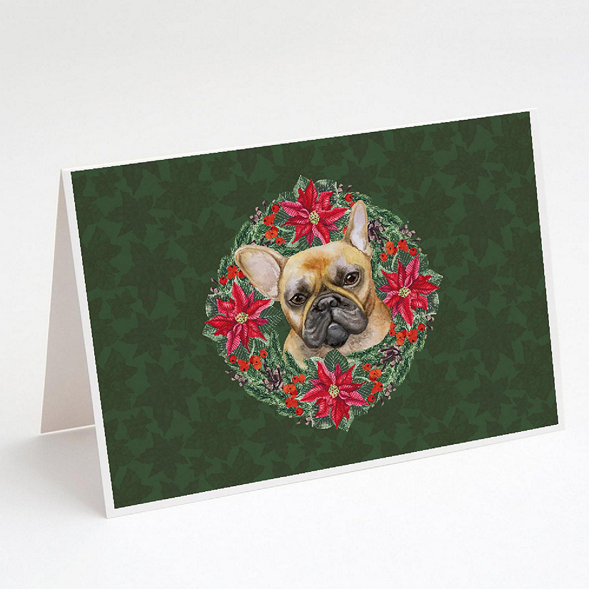 Caroline's Treasures French Bulldog Poinsetta Wreath Greeting Cards and Envelopes Pack of 8, 7 x 5, Dogs Image