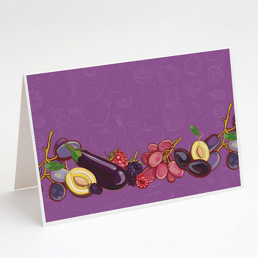 Caroline's Treasures Fruits and Vegetables in Purple Greeting Cards and Envelopes Pack of 8, 7 x 5, Food Image