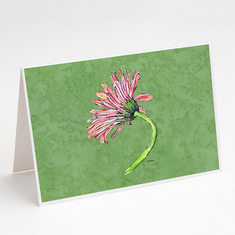Caroline's Treasures Gerber Daisy Pink Greeting Cards and Envelopes Pack of 8, 7 x 5, Flowers Image