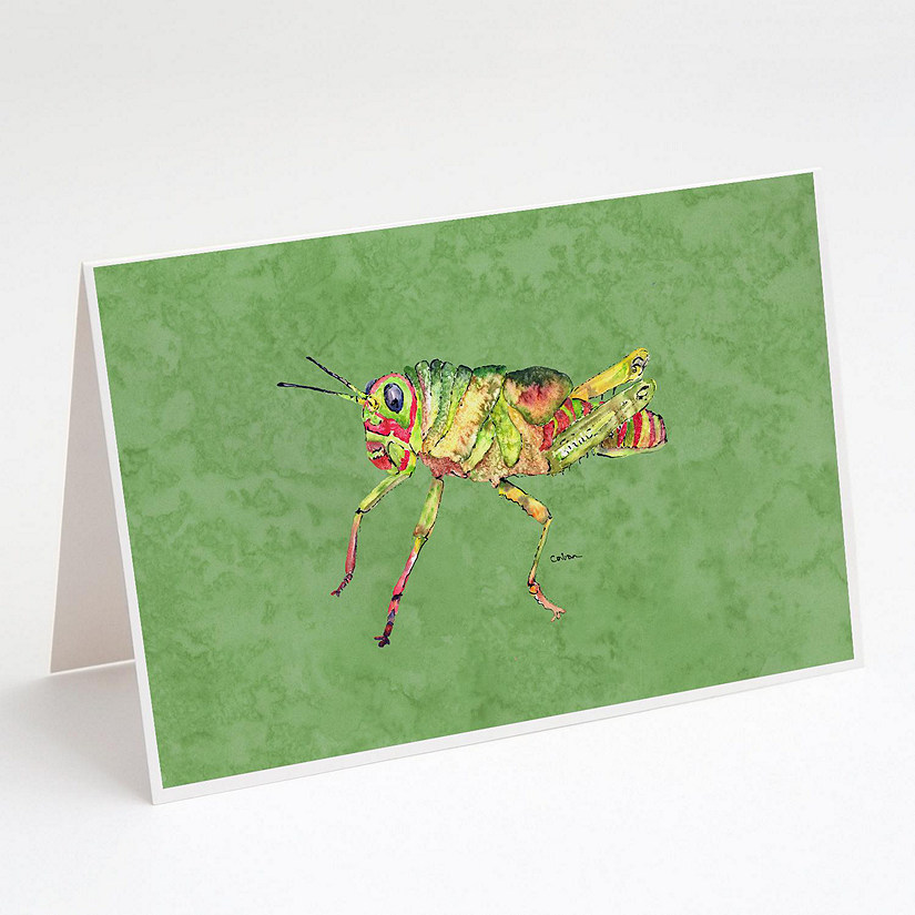 Caroline's Treasures Grasshopper on Avacado Greeting Cards and Envelopes Pack of 8, 7 x 5, Insects Image