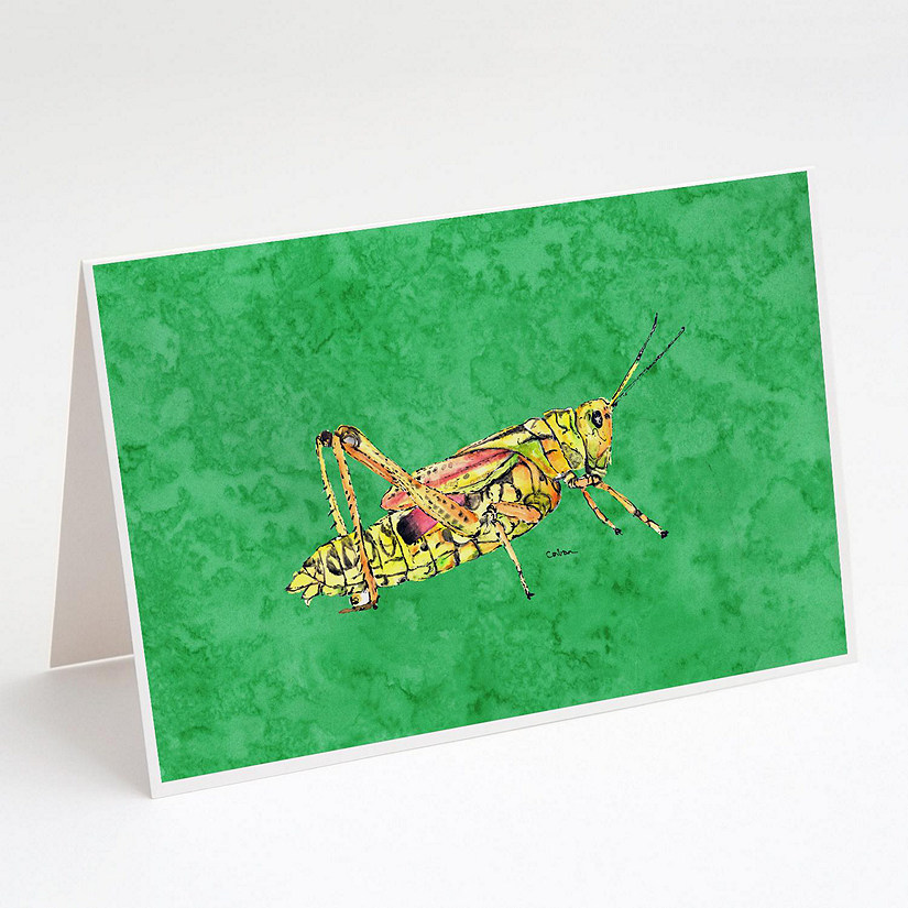 Caroline's Treasures Grasshopper on Green Greeting Cards and Envelopes Pack of 8, 7 x 5, Insects Image