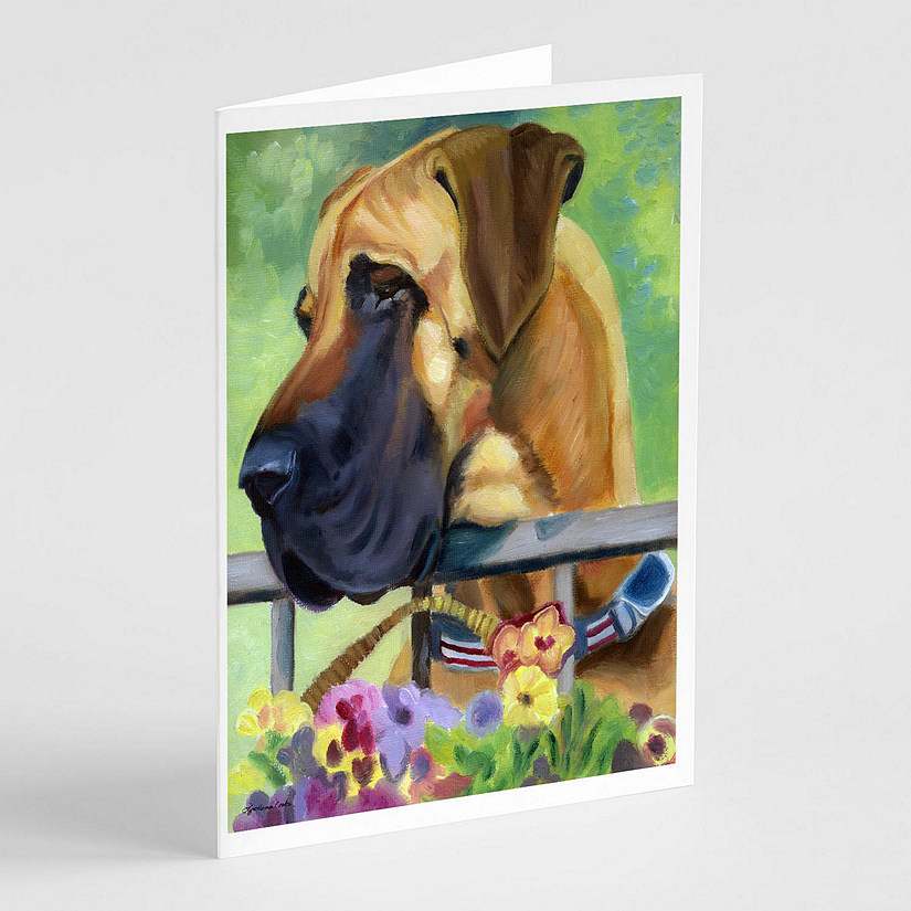 Caroline's Treasures Great Dane Natural Ears Fawn in Flowers Greeting Cards and Envelopes Pack of 8, 7 x 5, Dogs Image