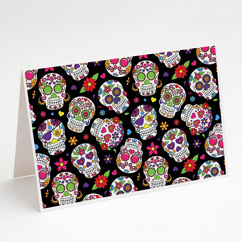 Caroline's Treasures Halloween, Day of the Dead Black Greeting Cards and Envelopes Pack of 8, 7 x 5, Seasonal Image
