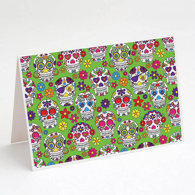 Caroline's Treasures Halloween, Day of the Dead Green Greeting Cards and Envelopes Pack of 8, 7 x 5, Seasonal Image