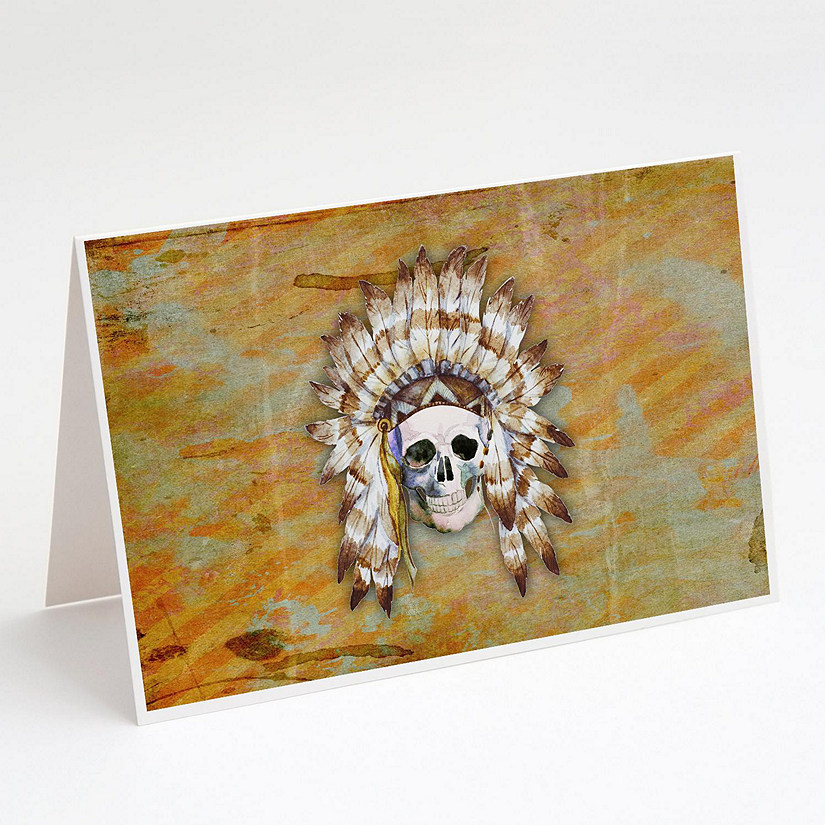 Caroline's Treasures Halloween, Day of the Dead Indian Skull Greeting Cards and Envelopes Pack of 8, 7 x 5, Seasonal Image