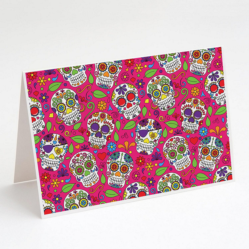 Caroline's Treasures Halloween, Day of the Dead Pink Greeting Cards and Envelopes Pack of 8, 7 x 5, Seasonal Image