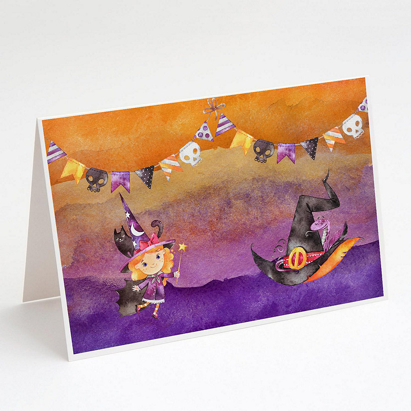 Caroline's Treasures Halloween, Halloween Little Witch Party Greeting Cards and Envelopes Pack of 8, 7 x 5, Seasonal Image