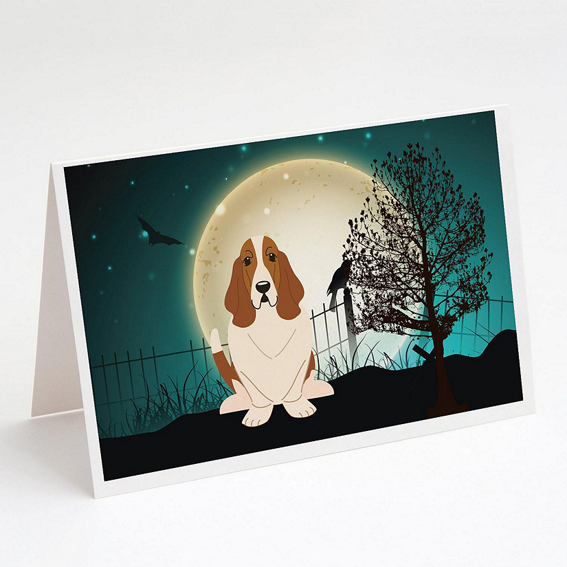 Caroline's Treasures Halloween, Halloween Scary Basset Hound Greeting Cards and Envelopes Pack of 8, 7 x 5, Dogs Image