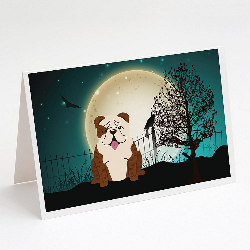 Caroline's Treasures Halloween, Halloween Scary  English Bulldog Brindle White Greeting Cards and Envelopes Pack of 8, 7 x 5, Dogs Image