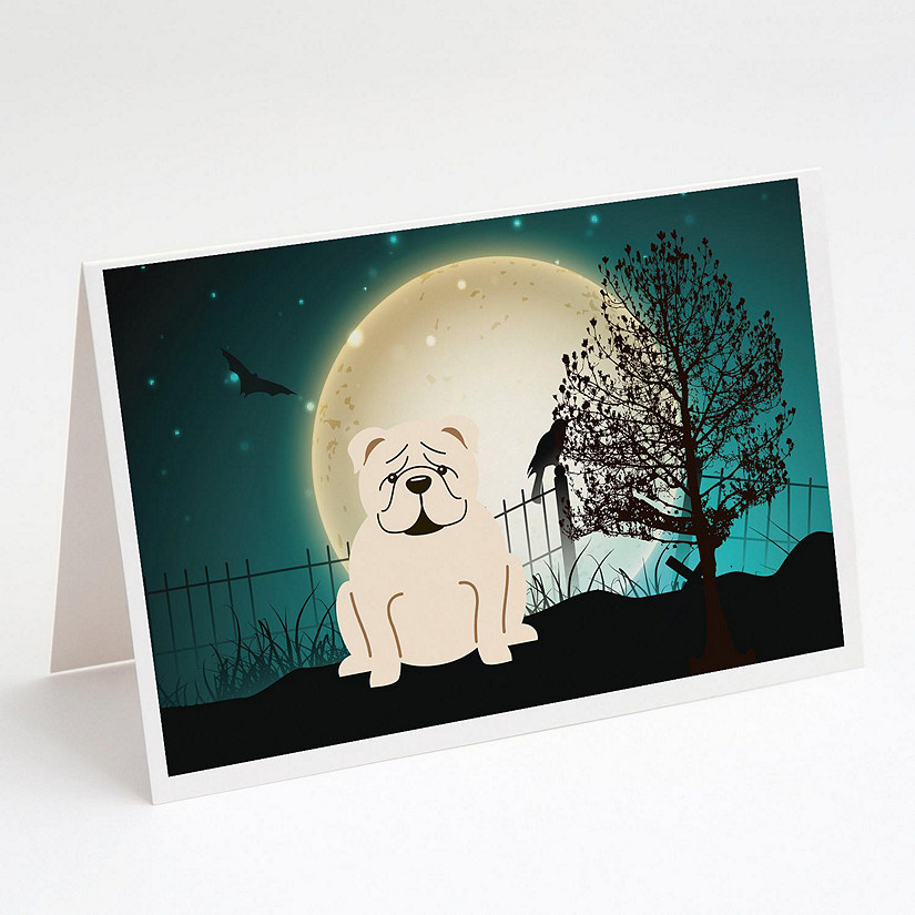 Caroline's Treasures Halloween, Halloween Scary  English Bulldog White Greeting Cards and Envelopes Pack of 8, 7 x 5, Dogs Image