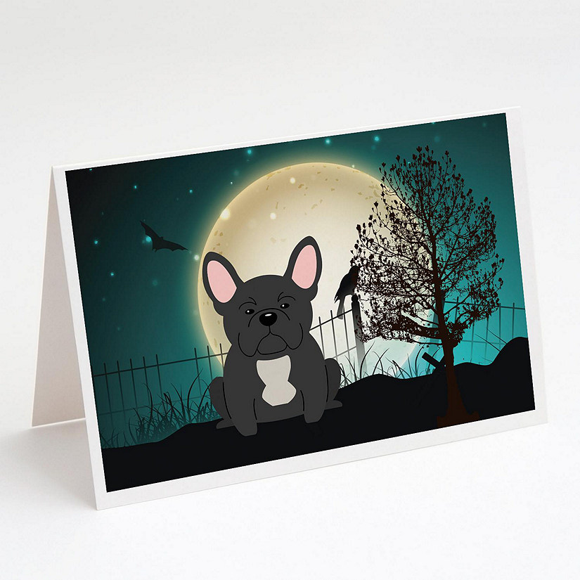 Caroline's Treasures Halloween, Halloween Scary French Bulldog Black Greeting Cards and Envelopes Pack of 8, 7 x 5, Dogs Image