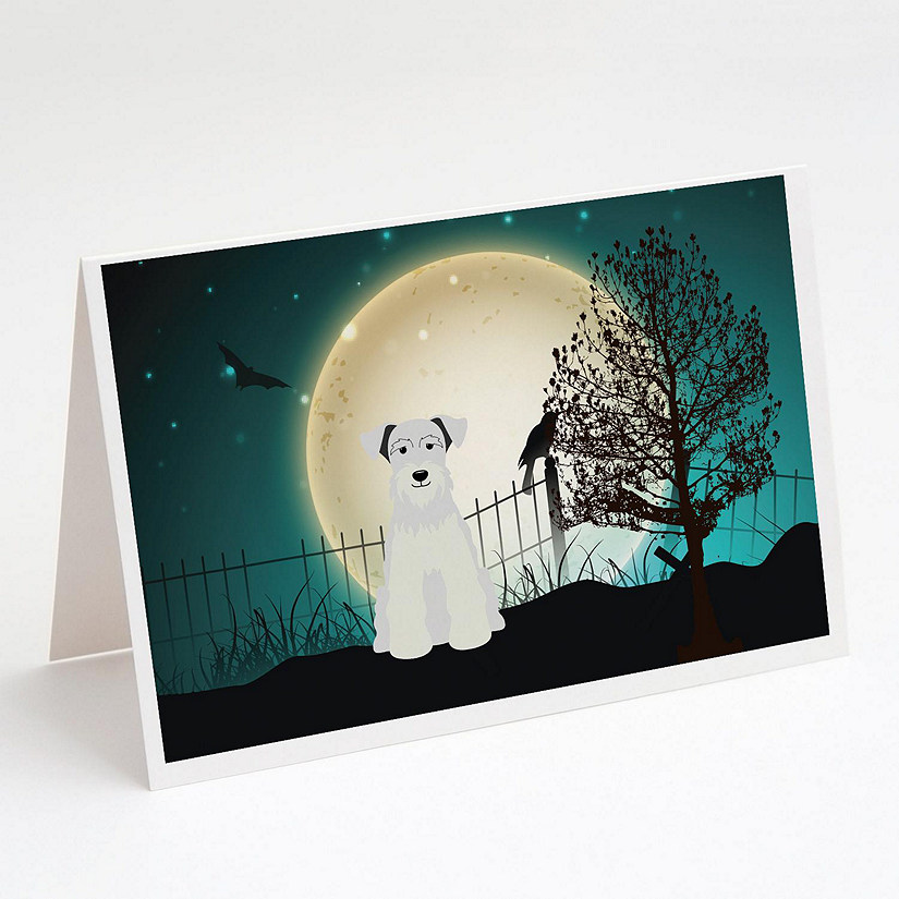 Caroline's Treasures Halloween, Halloween Scary Miniature Schnauzer White Greeting Cards and Envelopes Pack of 8, 7 x 5, Dogs Image
