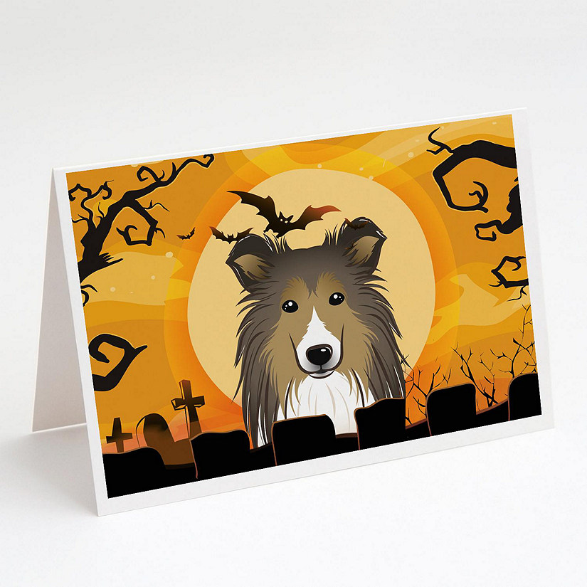 Caroline's Treasures Halloween, Halloween Sheltie Greeting Cards and Envelopes Pack of 8, 7 x 5, Dogs Image