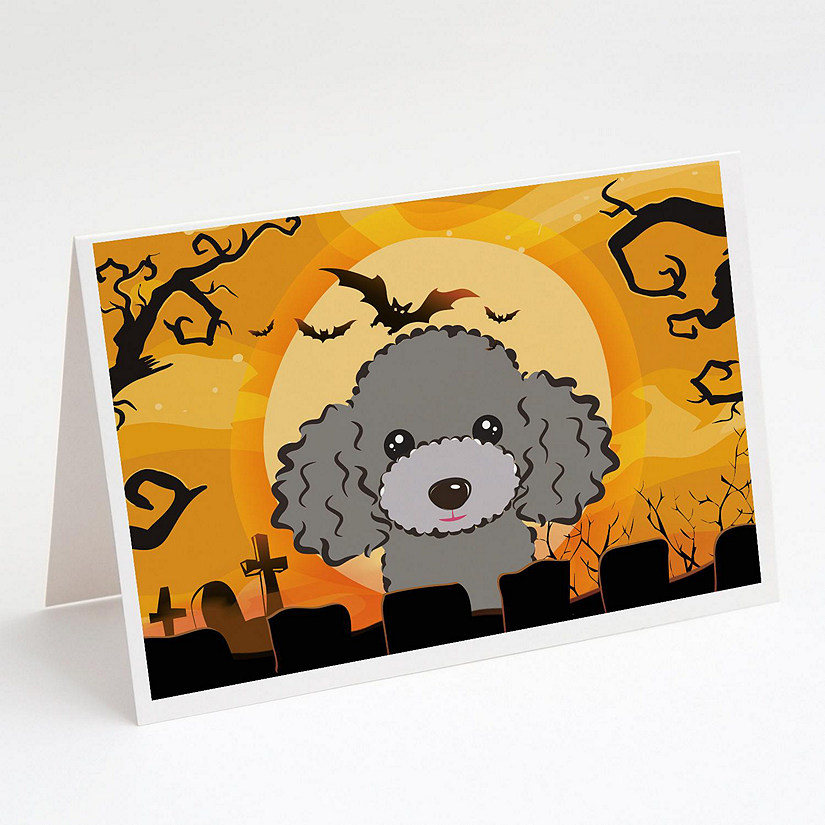 Caroline's Treasures Halloween, Halloween Silver Gray Poodle Greeting Cards and Envelopes Pack of 8, 7 x 5, Dogs Image