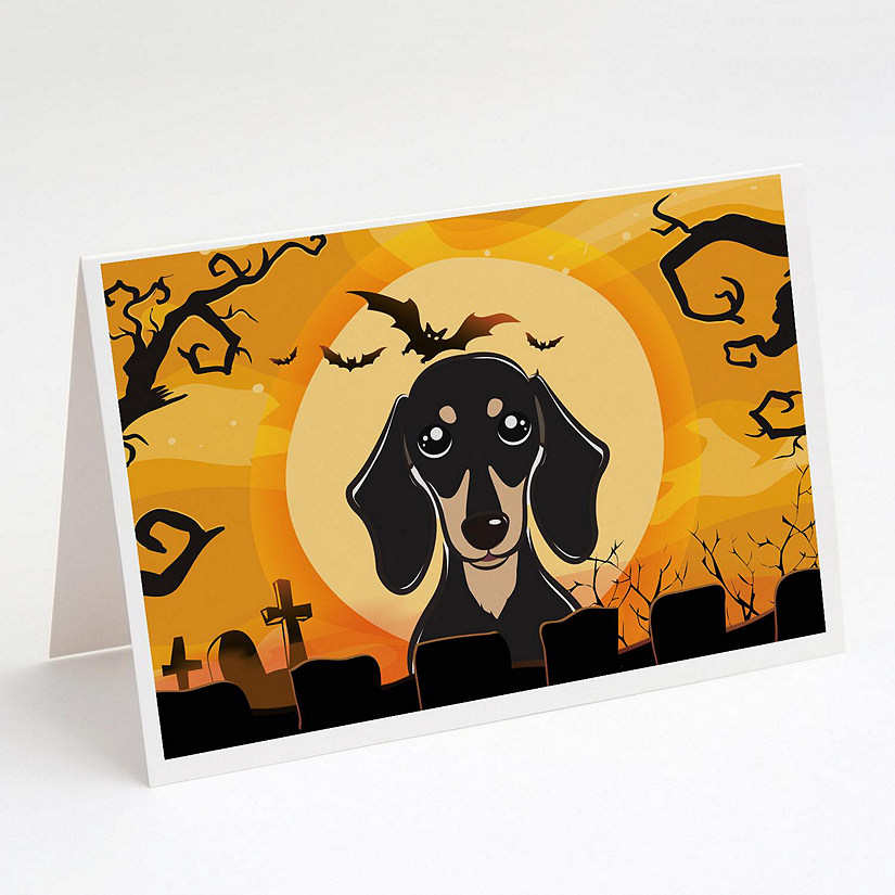 Caroline's Treasures Halloween, Halloween Smooth Black and Tan Dachshund Greeting Cards and Envelopes Pack of 8, 7 x 5, Dogs Image