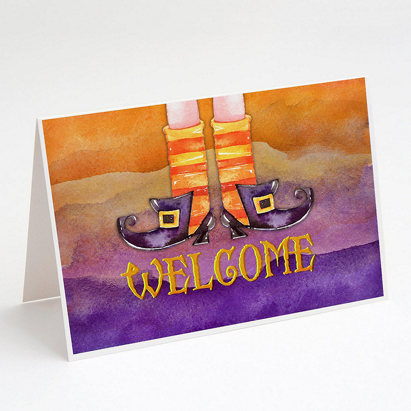 Caroline's Treasures Halloween, Halloween Welcome Witches Feet Greeting Cards and Envelopes Pack of 8, 7 x 5, Seasonal Image