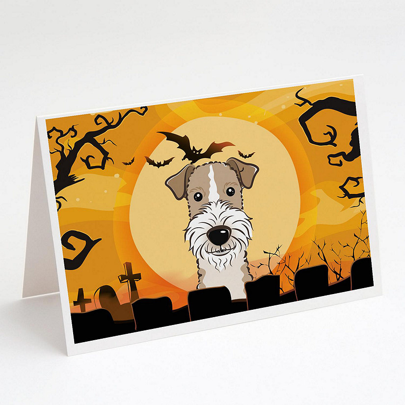 Caroline's Treasures Halloween, Halloween Wire Haired Fox Terrier Greeting Cards and Envelopes Pack of 8, 7 x 5, Dogs Image