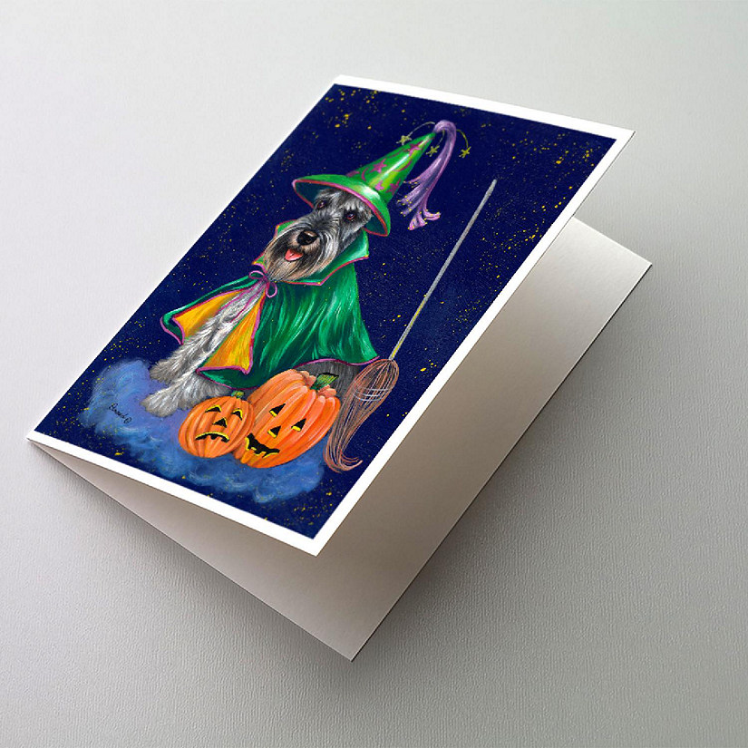 Caroline's Treasures Halloween, Schnauzer Halloween Good Witch Greeting Cards and Envelopes Pack of 8, 7 x 5, Dogs Image